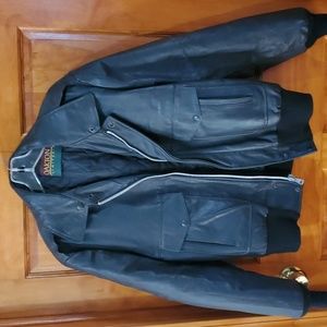 Vintage Leather Aviator Bomber Jacket Black Unisex Sz M